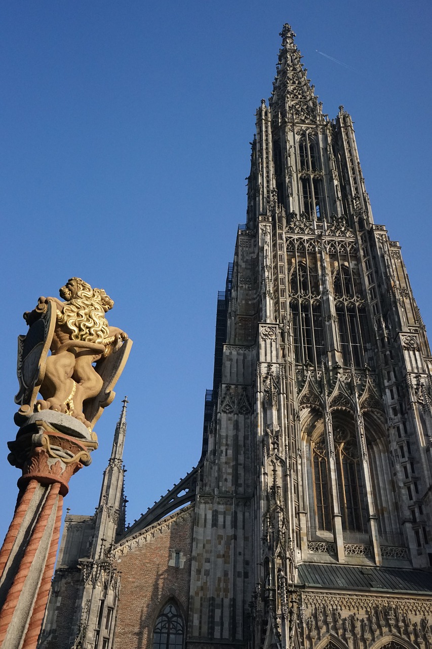 Ukmergė, Münsteris, Pastatas, Architektūra, Bokštas, Figūra, Liūtas, Liūto Fontanas, Nuostabi Erdvė Muenster, Ulm