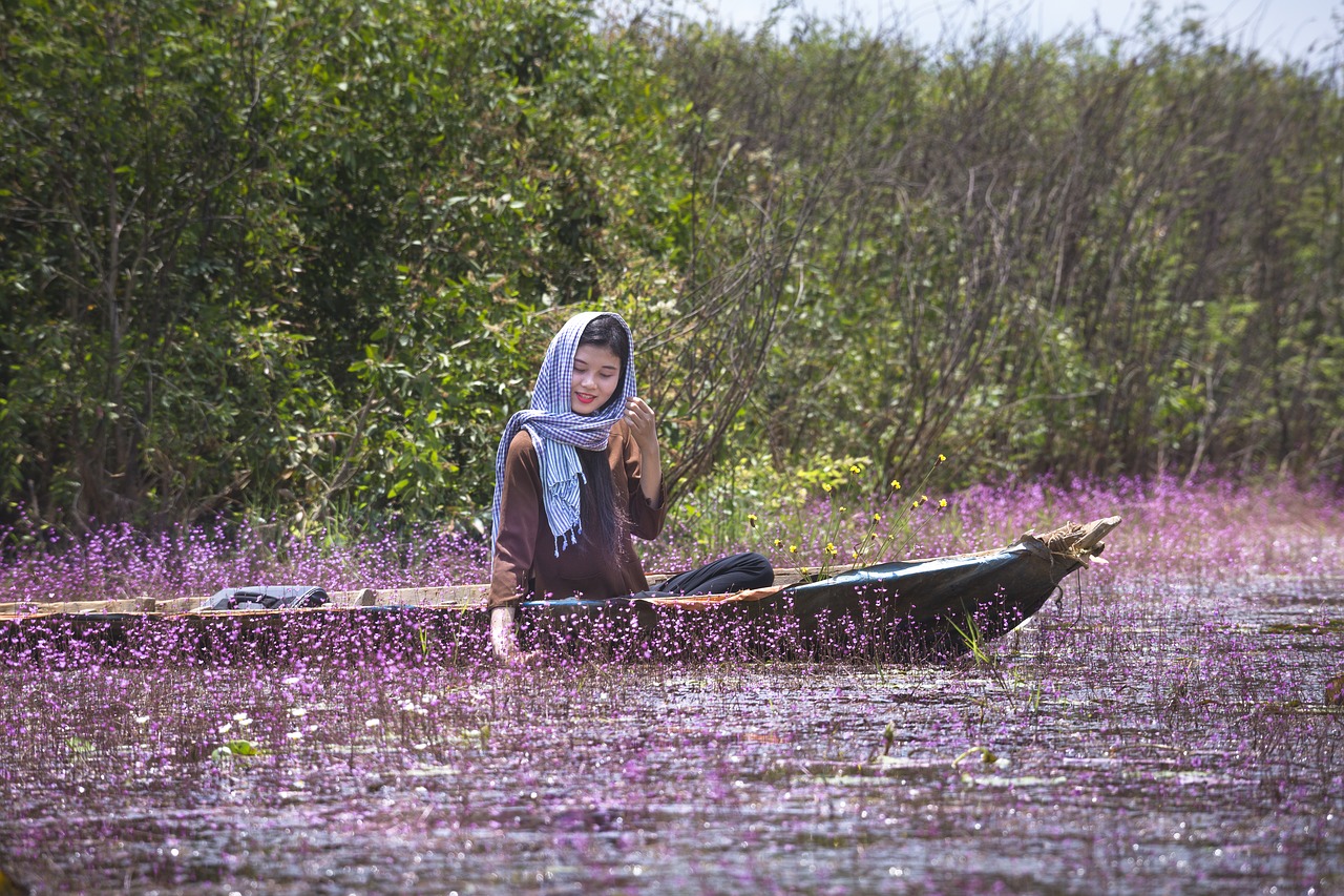 Jungtinė,  Turkų,  Riedėjimo Violetine Augalas,  Natūralus,  Laimingas,  Kanalas,  Provincija,  Vietnamas,  Dong Thap,  Fonas