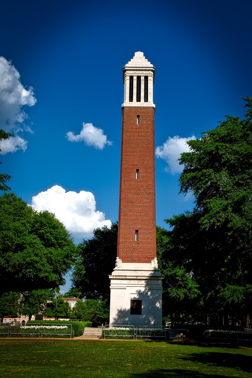 Alabamos Universitetas, Denny Chimes, Dangus, Debesys, Kraštovaizdis, Vaizdingas, Campus, Švietimas, Bokštas, Orientyras