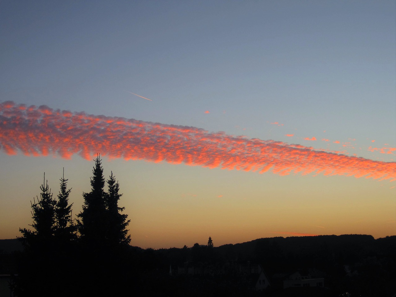 Neįprastas, Saulėlydis, Contrail, Dangus, Horizontas, Abendstimmung, Įdomus, Vakarinis Dangus, Retai, Retenybė