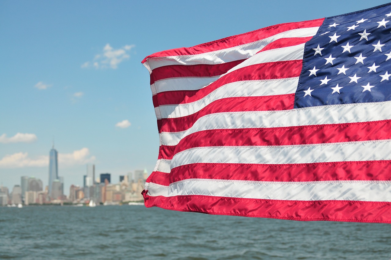 Usa, Vėliava, Niujorkas, Panorama, Patriotinis, Nepriklausomumas, Mums Vėliava, Patriotizmas, Amerikietiška Vėliava Plaukioja, Amerikietis
