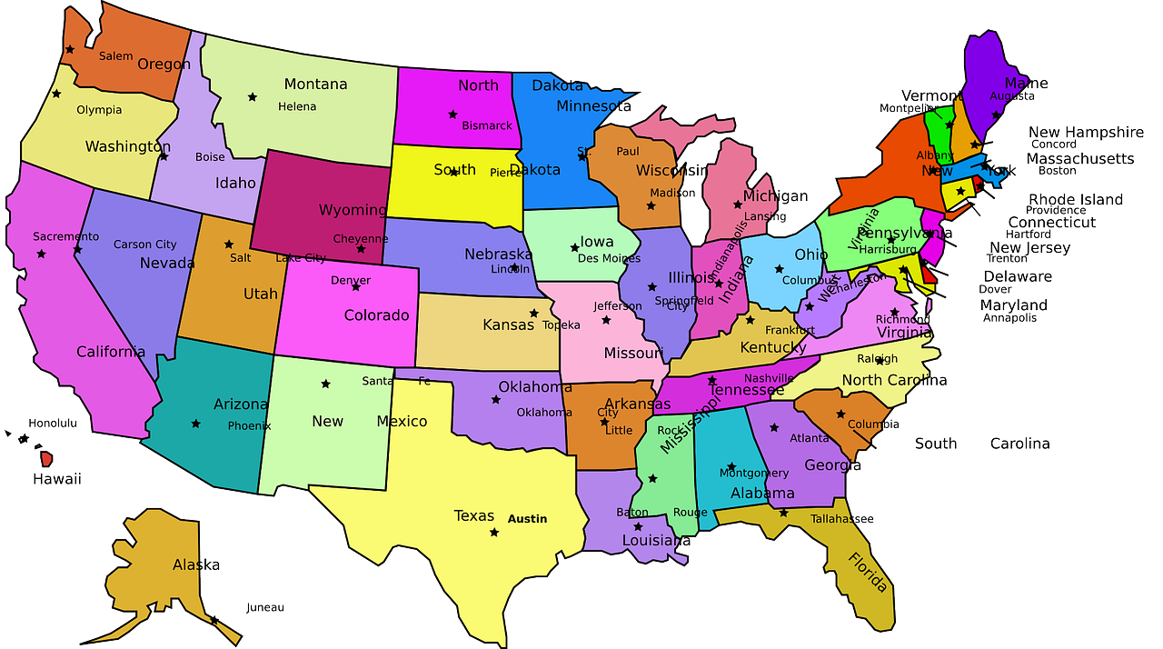 Usa, Sostinės, Žemėlapis, Jungtinės Valstijos, Valstijos, Geografija, Nemokama Vektorinė Grafika, Nemokamos Nuotraukos,  Nemokama Licenzija