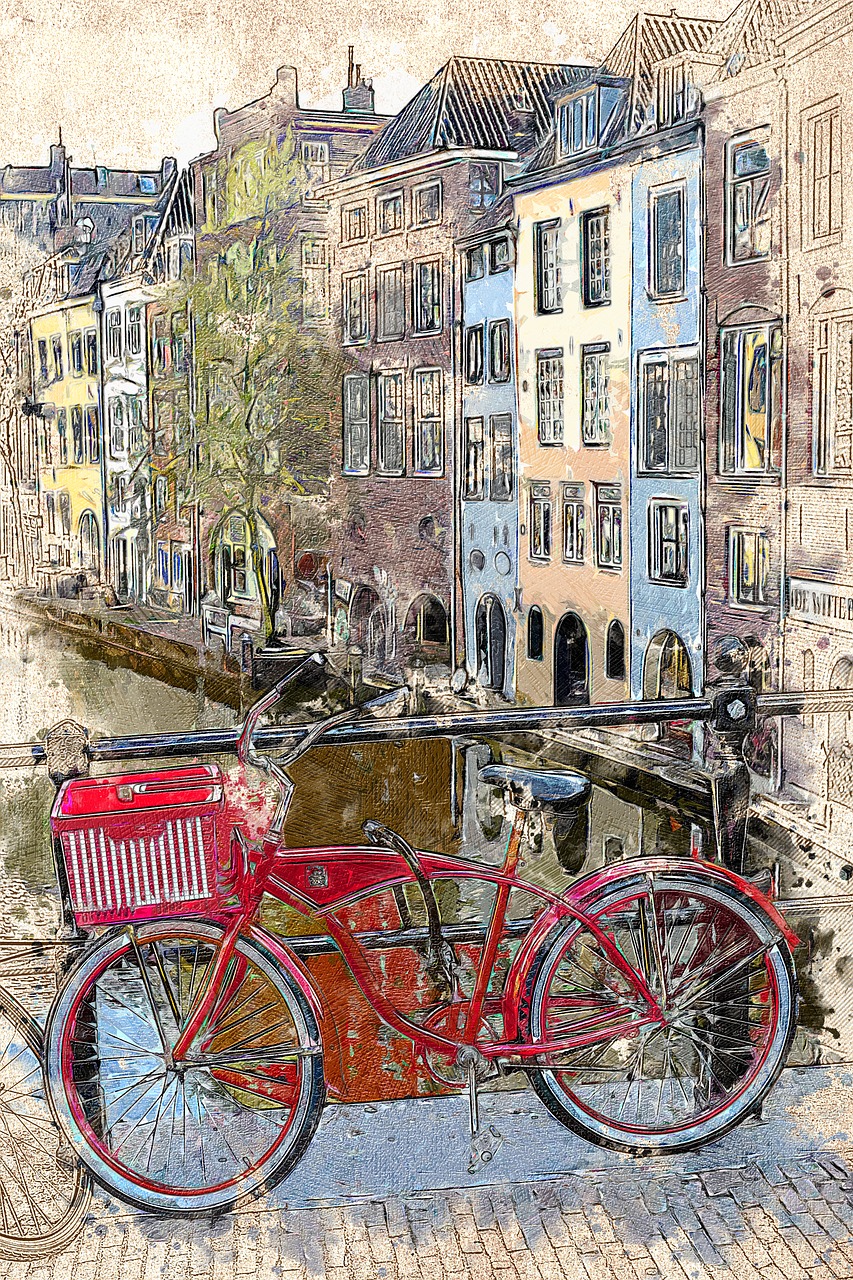 Utrecht, Raudonas Dviratis, Miestas, Kanalas, Turizmas, Kelionė, Vaizdas, Miesto Panorama, Architektūra, Vanduo
