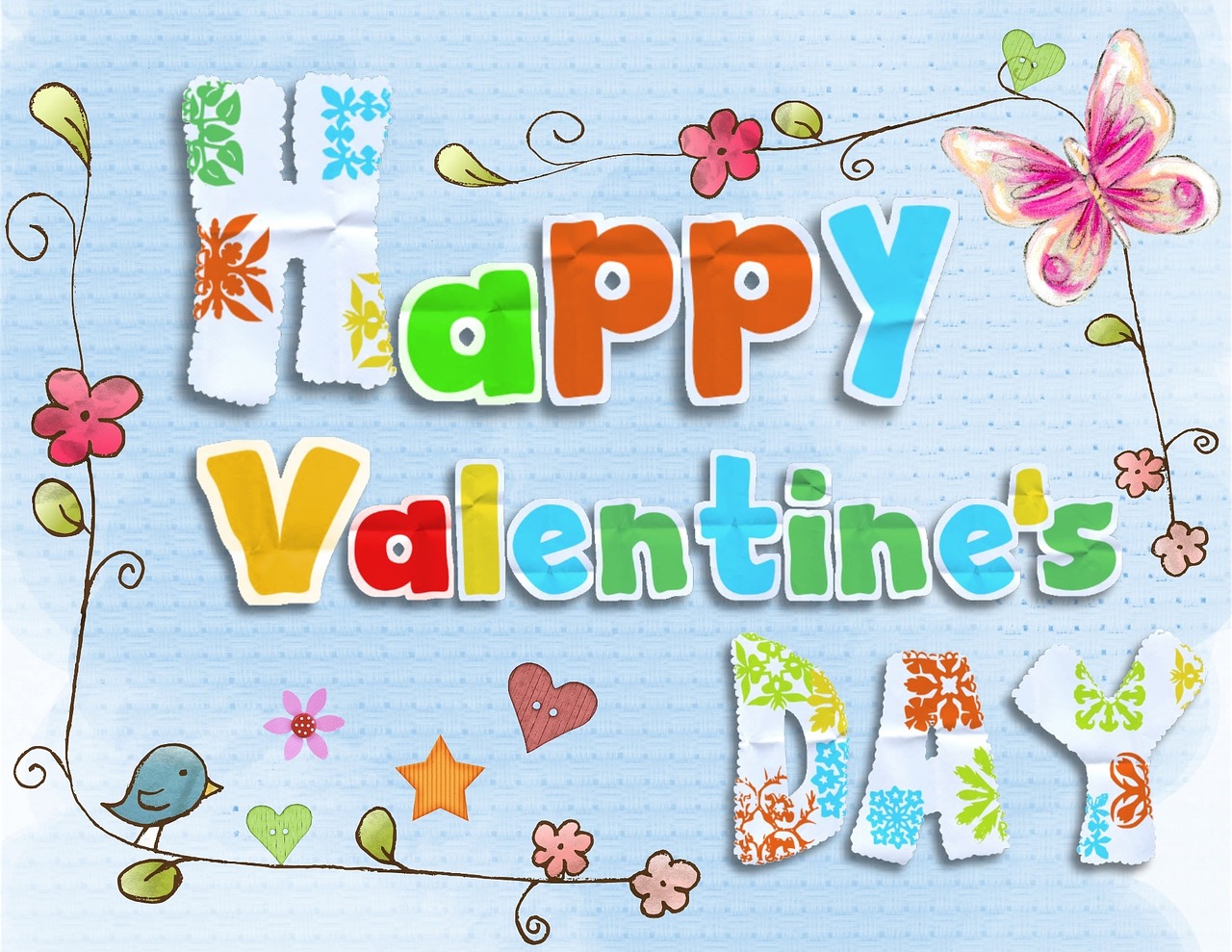 Valentine, Diena, Laimingos Valentino Dienos, Pranešimas, Mėlynas, Spalvinga, Gėlė, Drugelis, Pasveikinimas, Kortelė