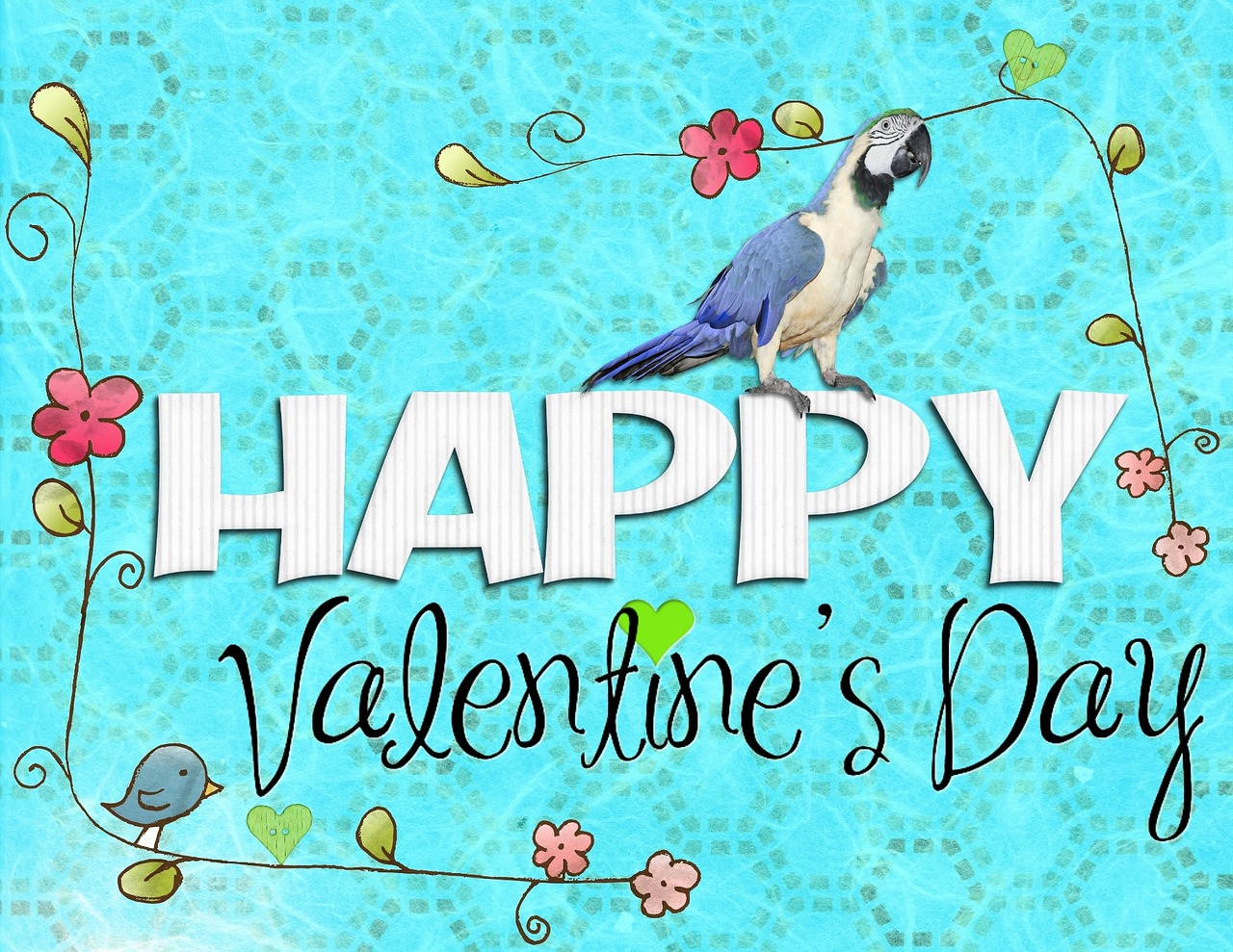 Valentine, Diena, Laimingos Valentino Dienos, Mėlynas, Paukštis, Mielas, Gėlė, Pranešimas, Pasveikinimas, Kortelė