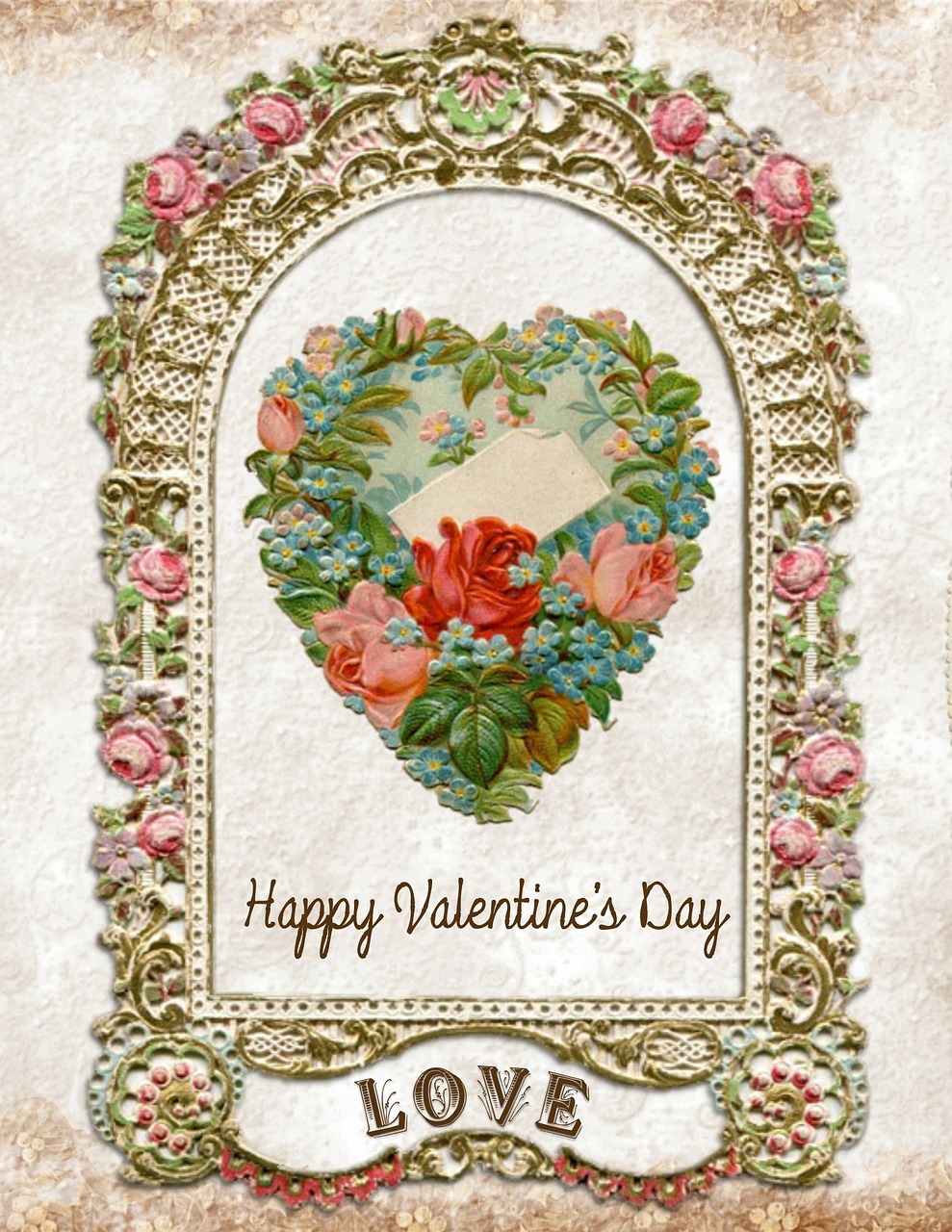 Valentino Diena, Meilė, Valentine, Kortelė, Ornate, Vintage, Rėmas, Auksas, Apdaila, Romantiškas