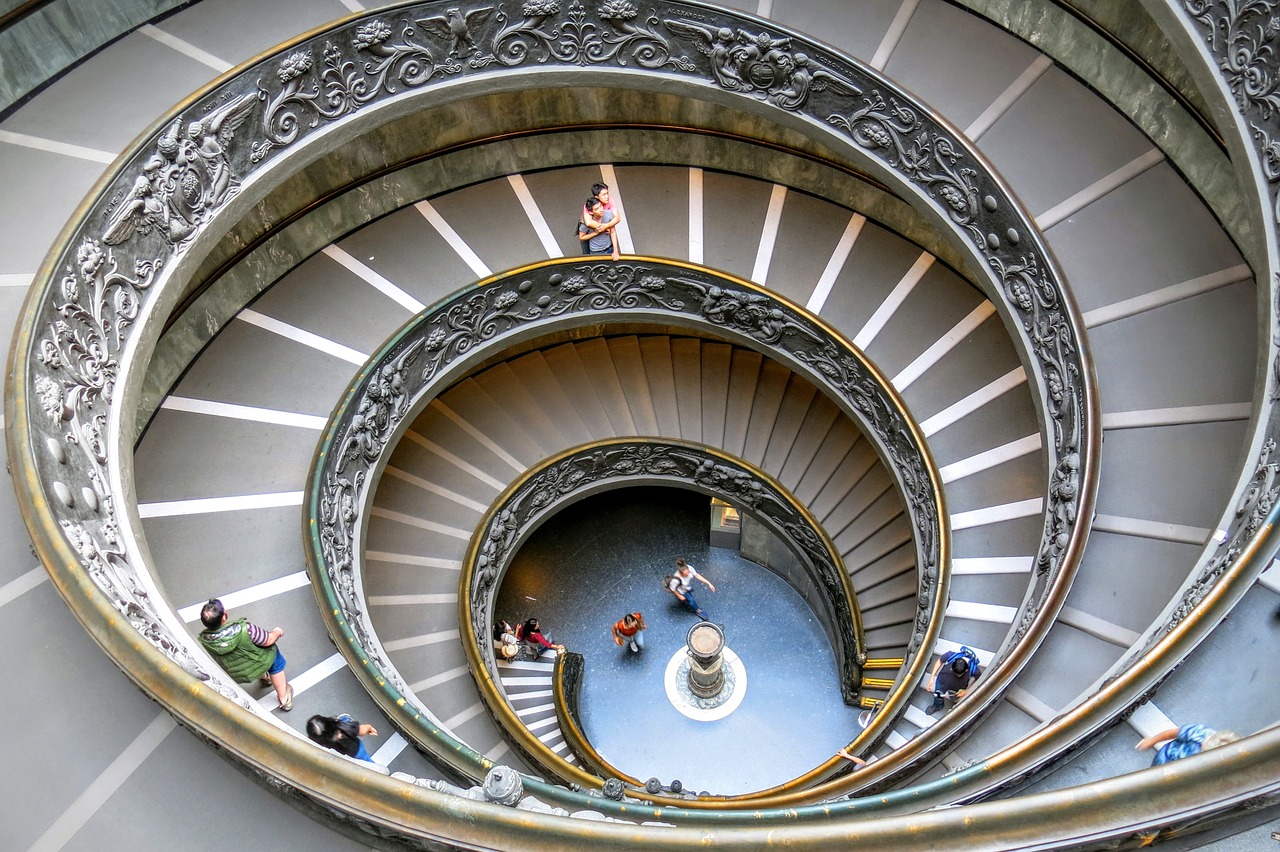 Vatikano Muziejus, Spiralė, Žingsniai, Laiptai, Mažėjantis, Akmuo, Ornate, Turėklai, Apskritimai, Koncentrinis