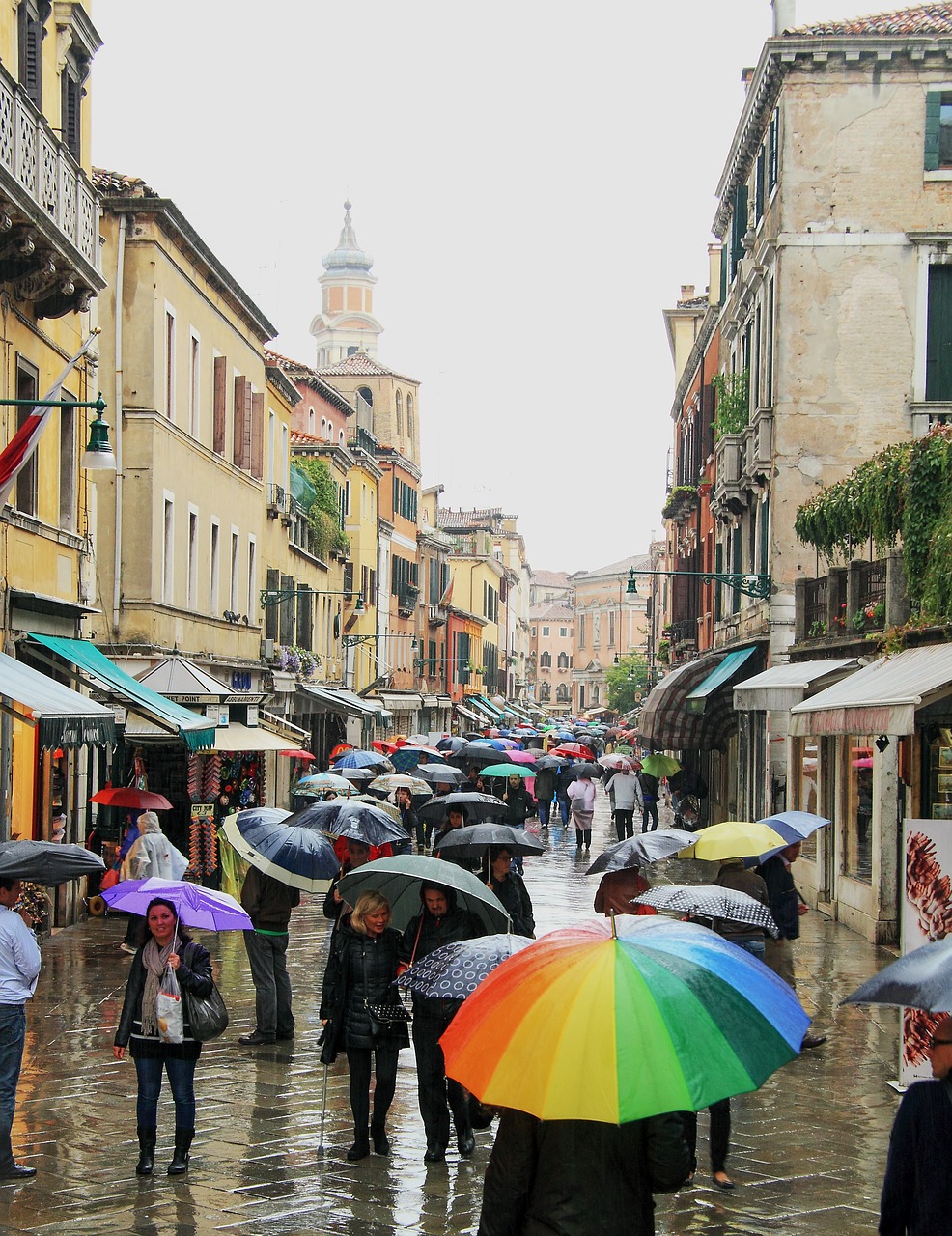 Venecija, Skėčiai, Lyja, Žmonės, Per, Vaikščioti, Miestas, Italy, Laikas, Negraži