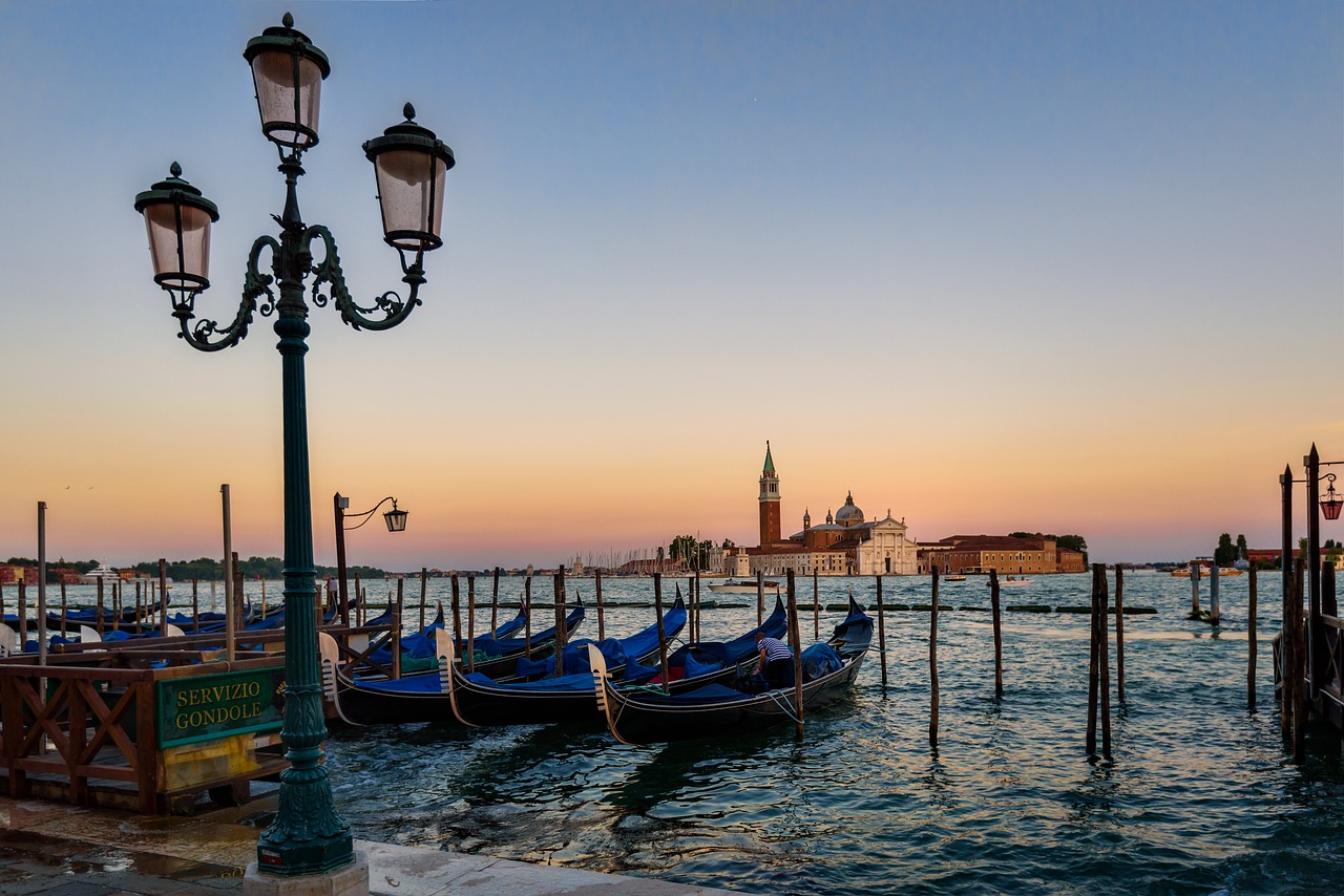 Venecija, Gondola, Saulėlydis, Ispanų, Valtis, Venetian, Turizmas, Romantiškas, Žinomas, Italy