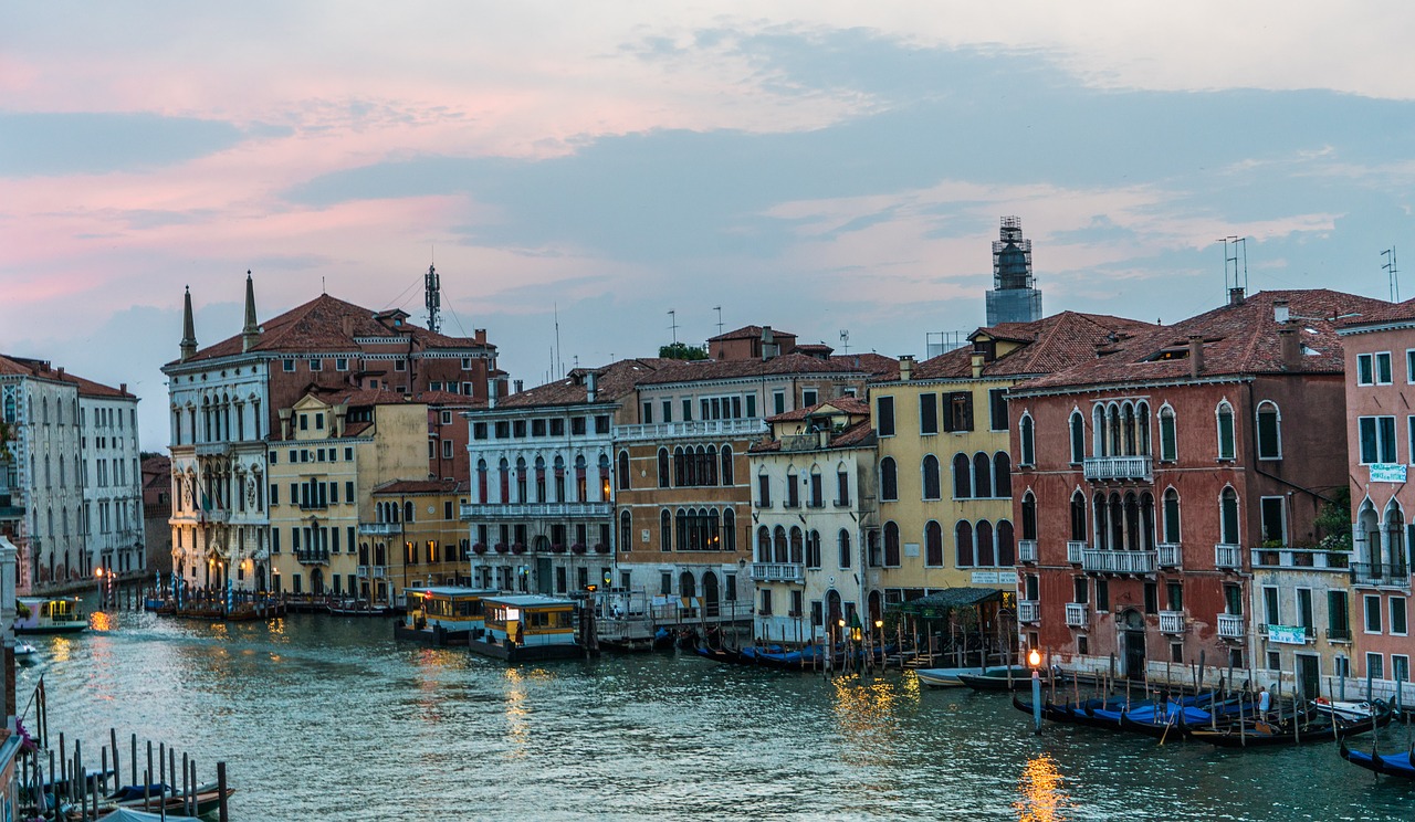 Venecija, Saulėlydis, Italy, Europa, Kelionė, Didysis Kanalas, Vanduo, Architektūra, Istorija, Turizmas