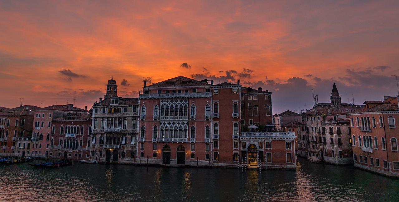 Venecija, Italy, Saulėlydis, Didysis Kanalas, Architektūra, Gamta, Vaizdingas, Europa, Kelionė, Vanduo