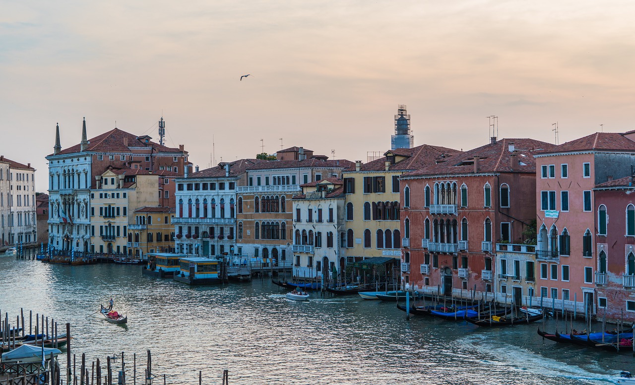 Venecija, Italy, Architektūra, Saulėlydis, Didysis Kanalas, Gondola, Gondolieris, Vaizdingas, Europa, Vanduo