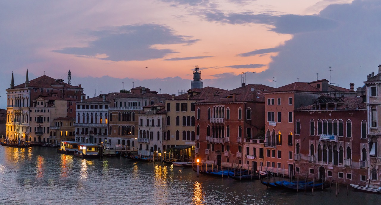 Venecija, Italy, Architektūra, Saulėlydis, Didysis Kanalas, Valtys, Europa, Vanduo, Turizmas, Venetian