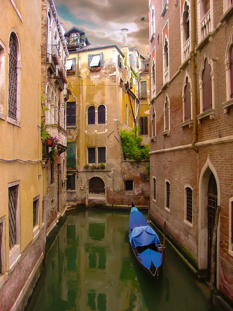 Venecija, Kanalas, Gondola, Vanduo, Senas, Ispanų, Italy, Venetian, Dangus, Paukštis
