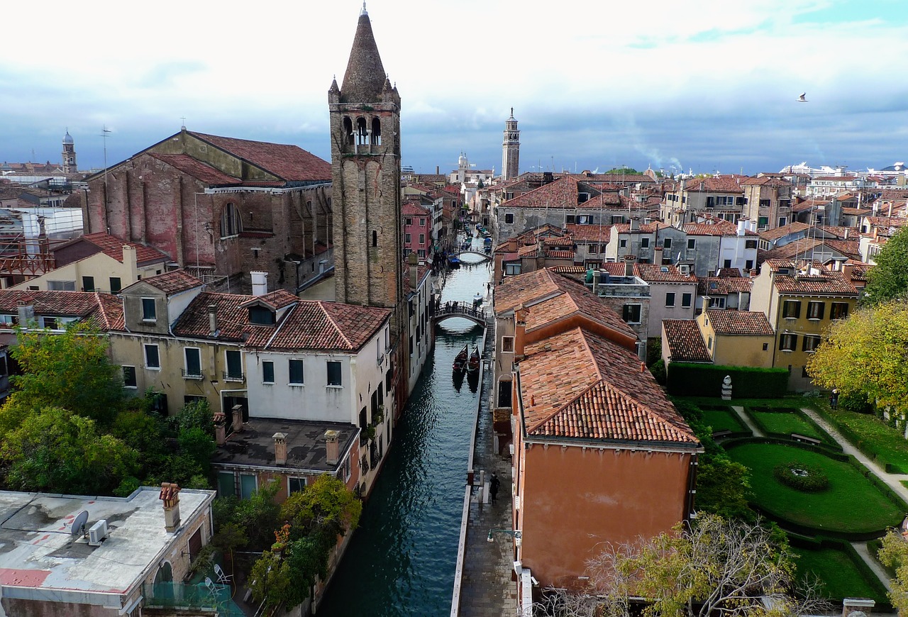 Venecija, Italy, Varpinė, Kanalas, Dokai, Architektūra, Namai, Bažnyčia, Sodas, Tiltas