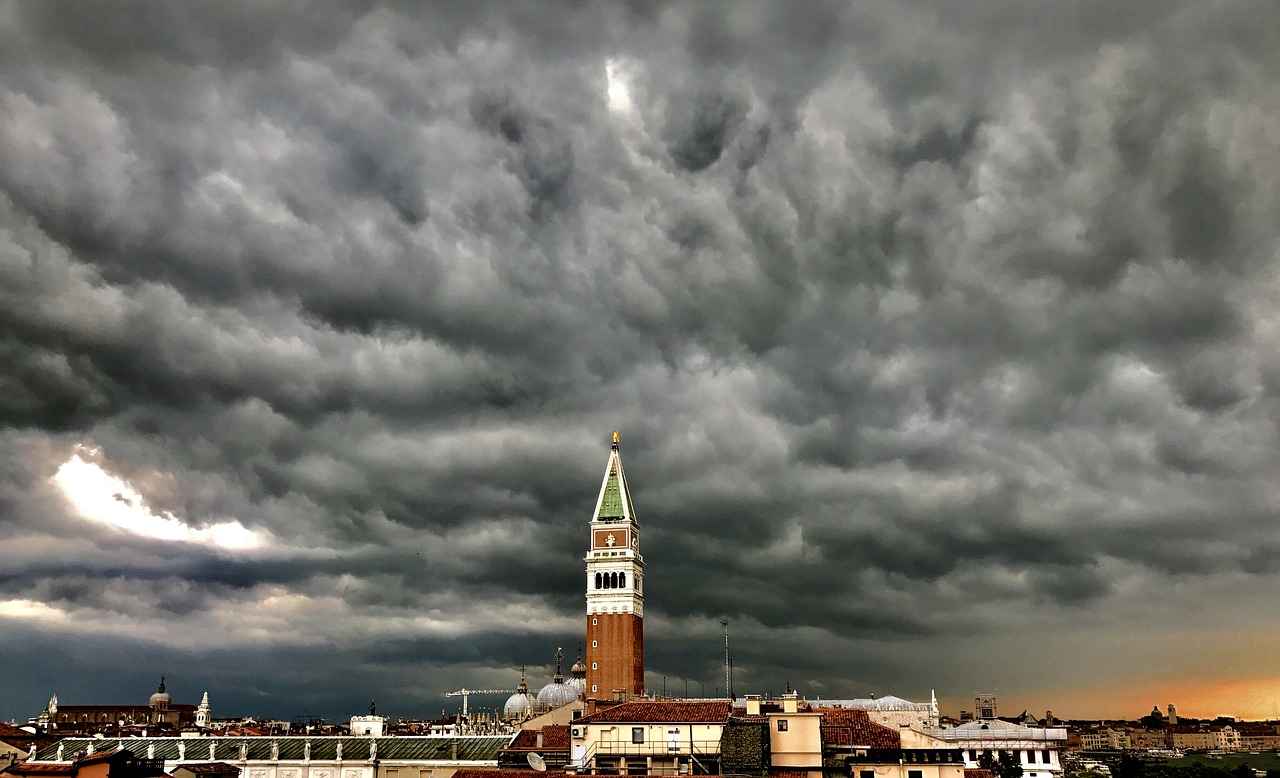 Venecija, Panorama, Italy, Miestas, Architektūra, Venezija, Ispanų, Venetian, Audra, Debesuota