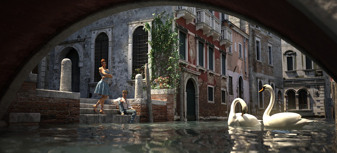 Venecija, Gulbės, Apmąstymai, Kanalas, Įsimylėjes, Romantiškas, Nemokamos Nuotraukos,  Nemokama Licenzija