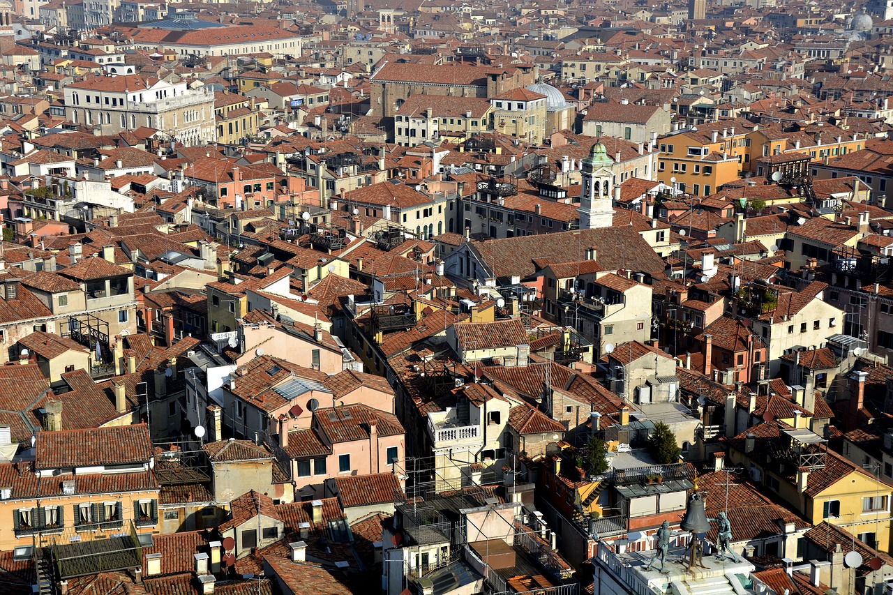 Venecija, Namai, Paukščio Skrydžio Vaizdas, Miesto Panorama, Centro, Stogai, Italy, Architektūra, Miestas, Seni Namai