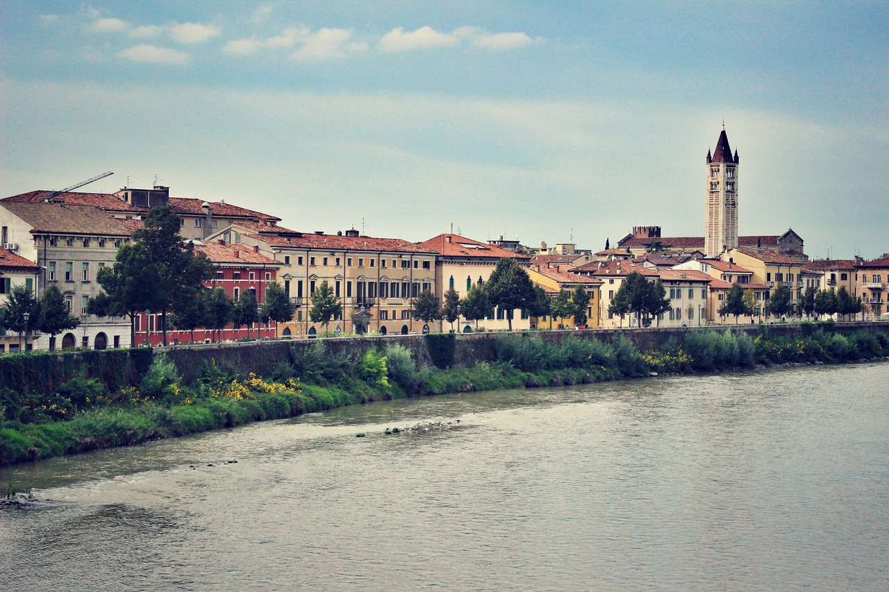 Verona, Italy, Upė, Europa, Ispanų, Architektūra, Miestas, Scena, Vasara, Bokštas