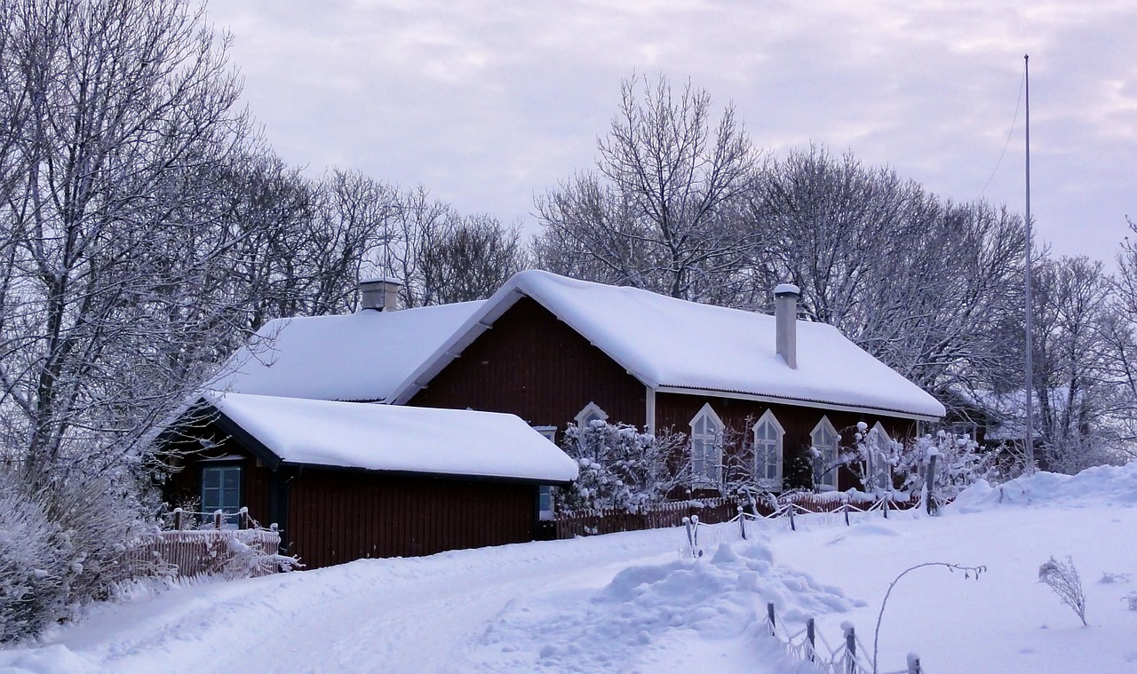 Vettershaga, Švedija, Namas, Namai, Architektūra, Žiema, Sniegas, Ledas, Medžiai, Dangus