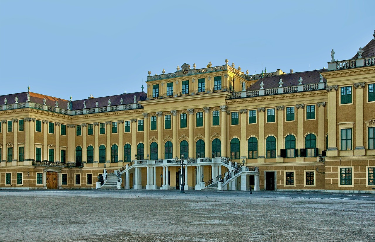 Vienna, Austria, Schonbrunno Pilis, Rūmai, Pastatas, Architektūra, Dangus, Plaza, Stulpeliai, Orientyras