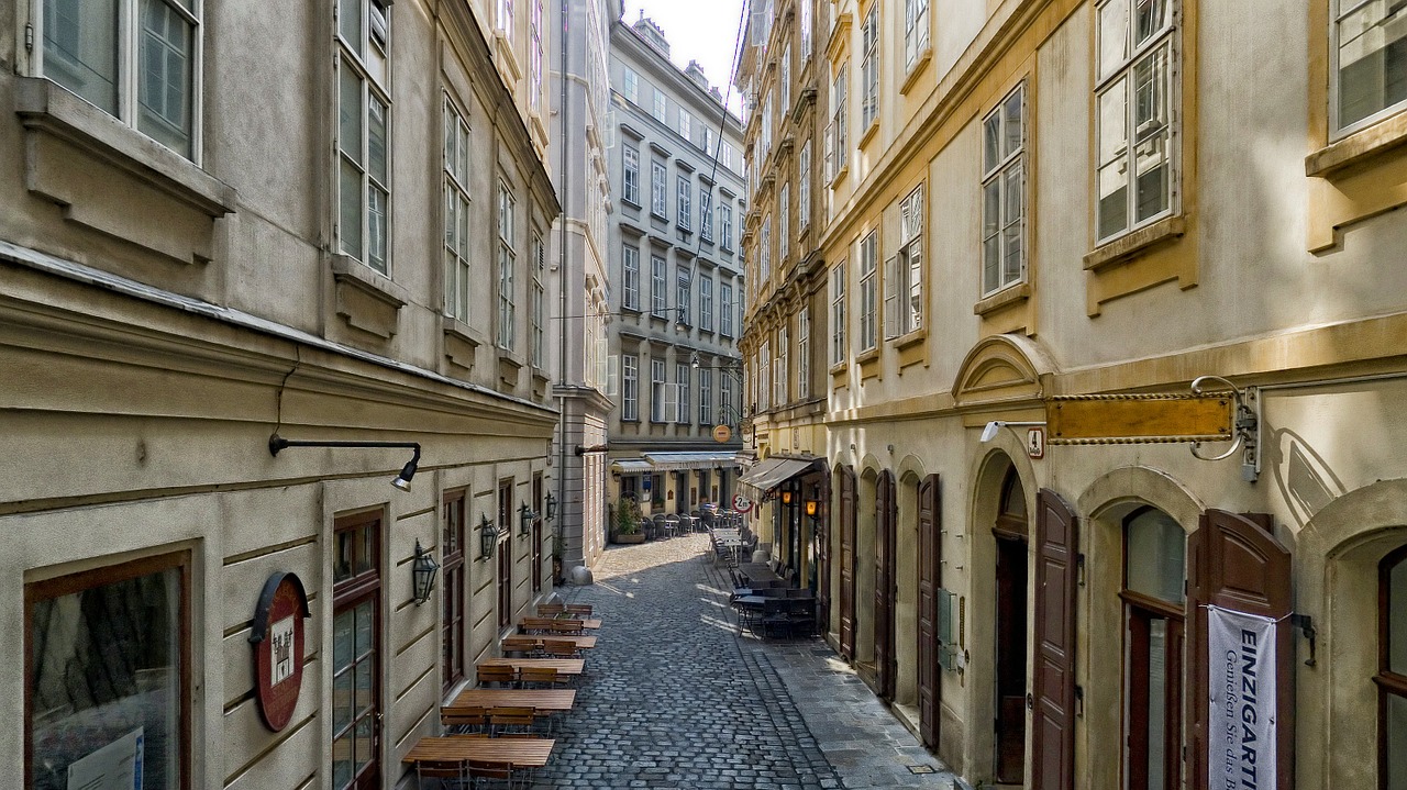 Vienna, Austria, Pastatai, Kavinė, Parduotuvės, Parduotuvės, Architektūra, Takas, Alėja, Lauke