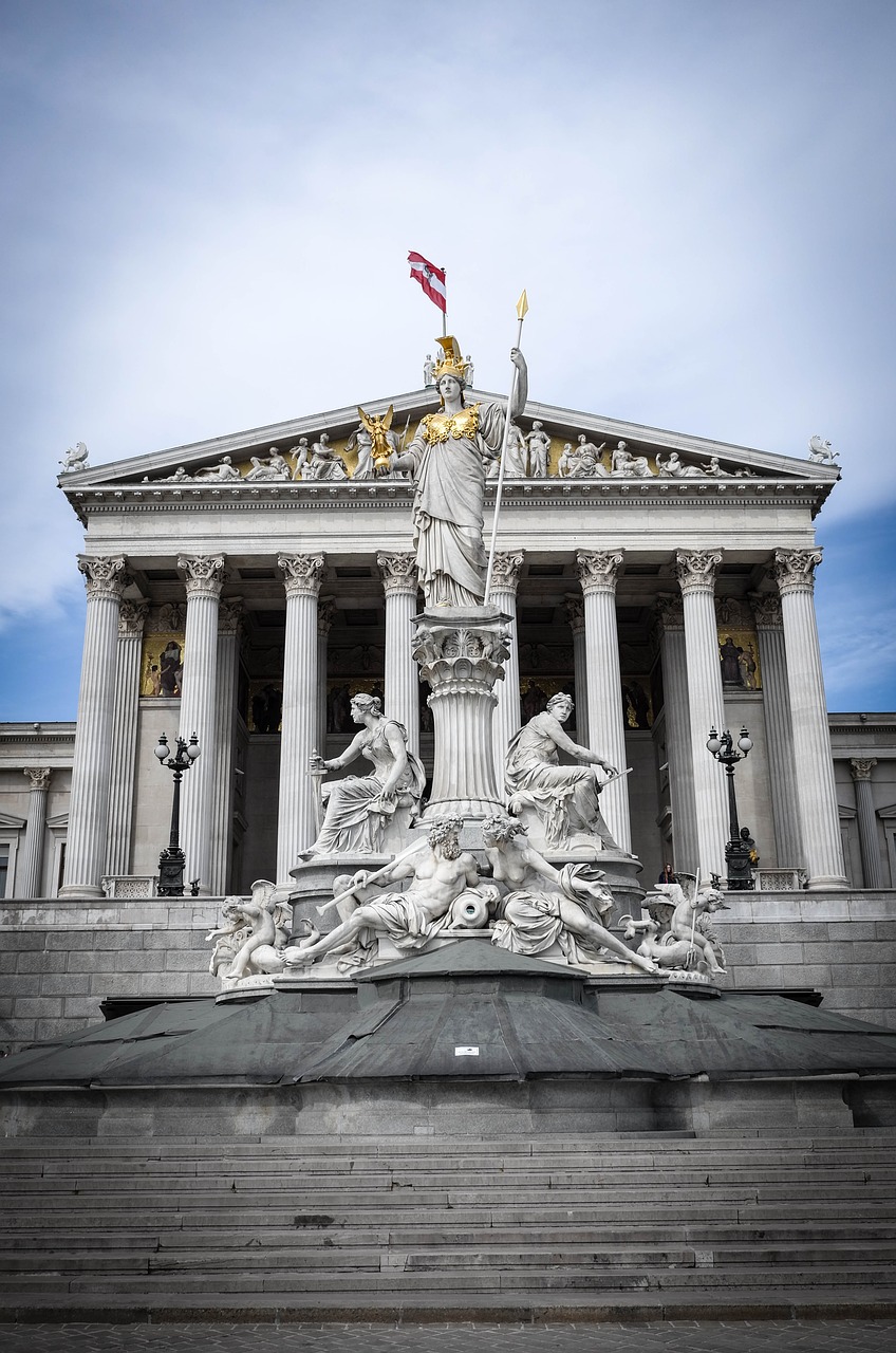 Vienna, Parlamentas, Austria, Architektūra, Pastatas, Pergalės Deivė, Skulptūra, Įvestis, Federalinė Asamblėja, Atstovų Rūmai