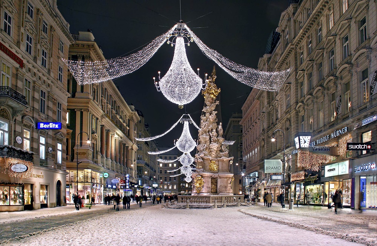 Vienna, Adventas, Kalėdos, Maro Stulpelis, Apšvietimas, Kasti, Lankytinos Vietos, Centro, Sniegas, Žiema