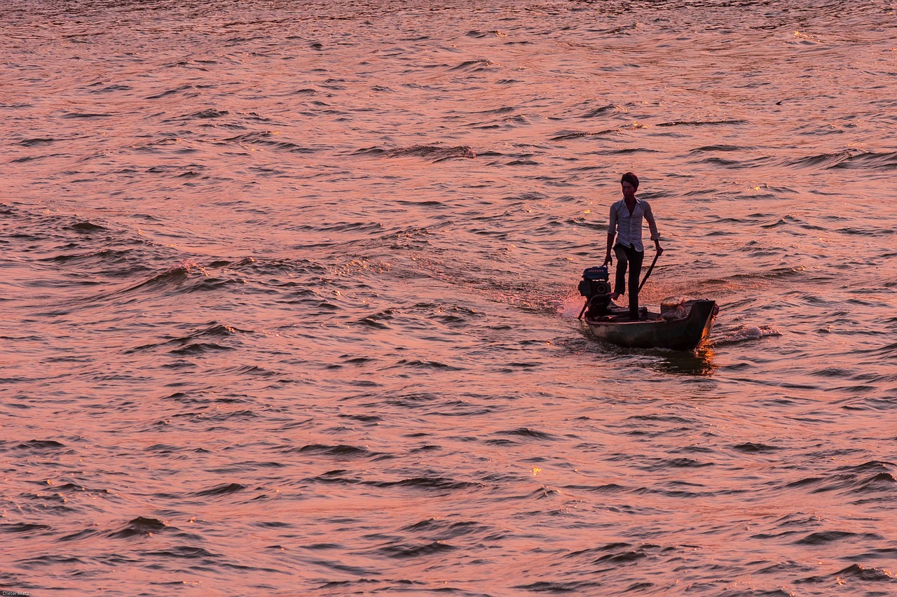 Vietnamas, Mekong Upė, Vakaro Saulė, Auksinė Valanda, Upė, Laivyba, Boot, Transportas, Kirsti, Asija