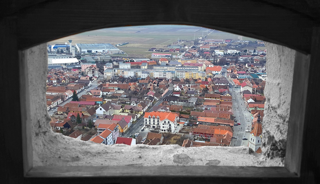 Žiūrėjimo Langas, Panorama, Miestas, Transilvanija, Romanija, Miesto Rotušė, Bažnyčia, Centras, Pastatai, Didelė Rinka