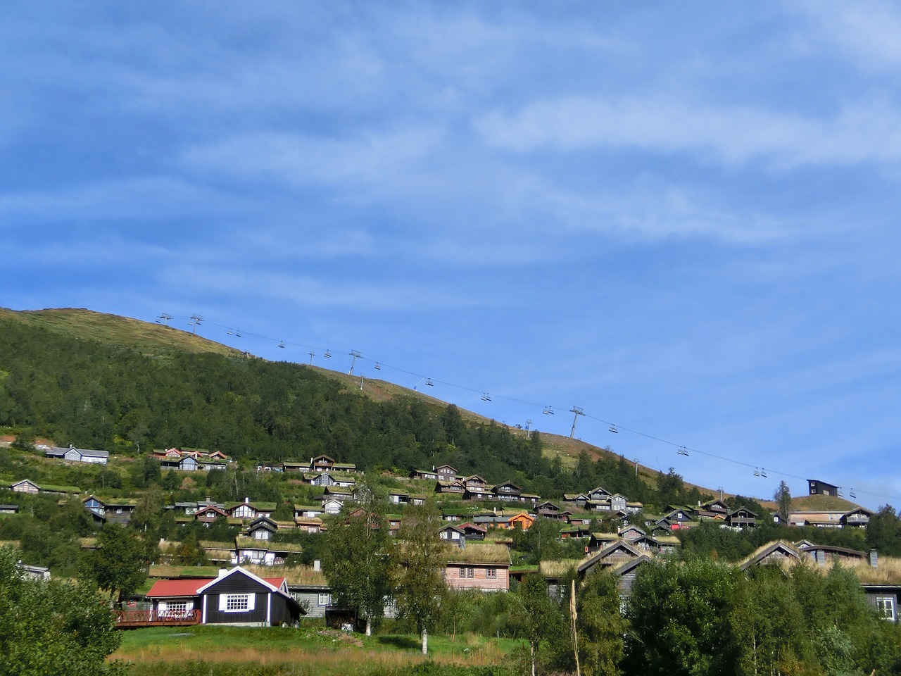 Kaimas, Nuolydis, Namai, Atsiskaitymas, Vasara, Keltuvas, Norvegija, Žalias, Namai Ant Kalvos, Kraštovaizdis