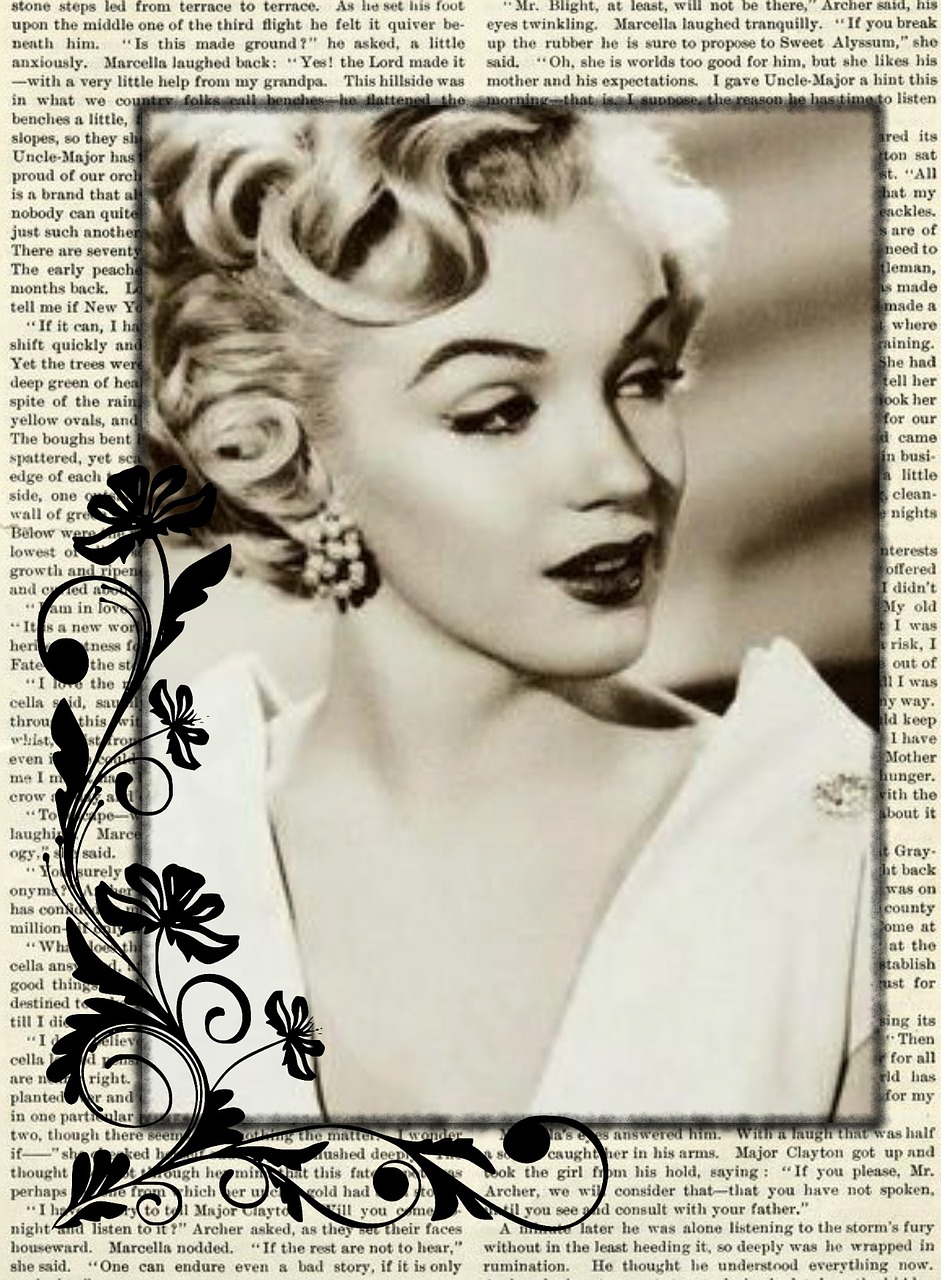 Vintage, Aktorė, Koliažas, Marilyn, Monroe, Legenda, Penkiasdešimt, Senas, Senovinis, Lady