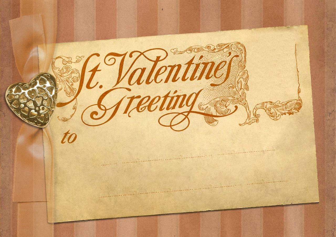 Vintage, Valentino Diena, Atvirukas, Pašto Kortele, Juosta, Širdis, Brangakmenis, Auksas, Romantiškas, Šventė
