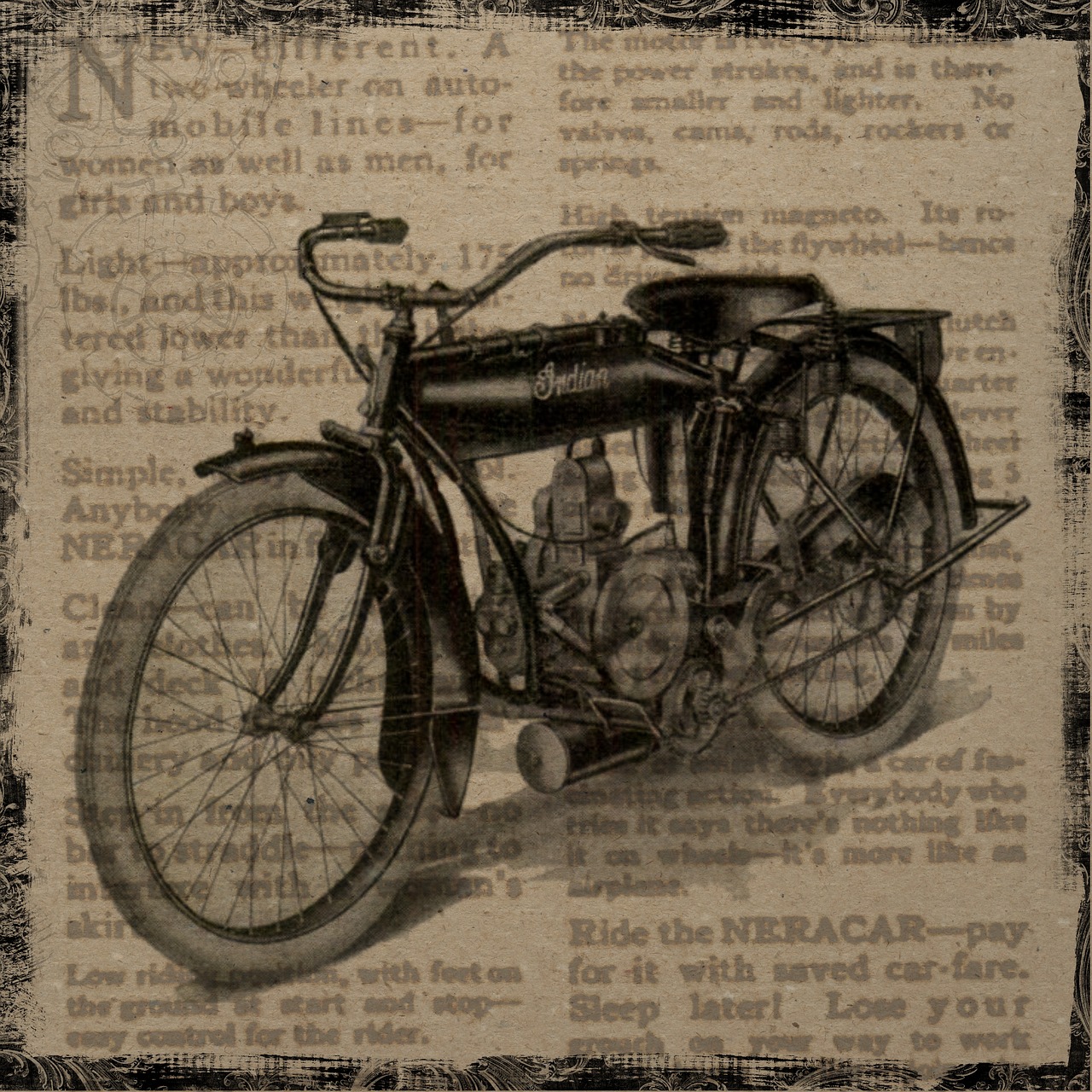 Vintage, Koliažas, Motociklas, Indijos, Senovinis, Kvadratas, Scrapbooking, Iškarpų Albumas, Menas Ir Amatai, Kūrybingas