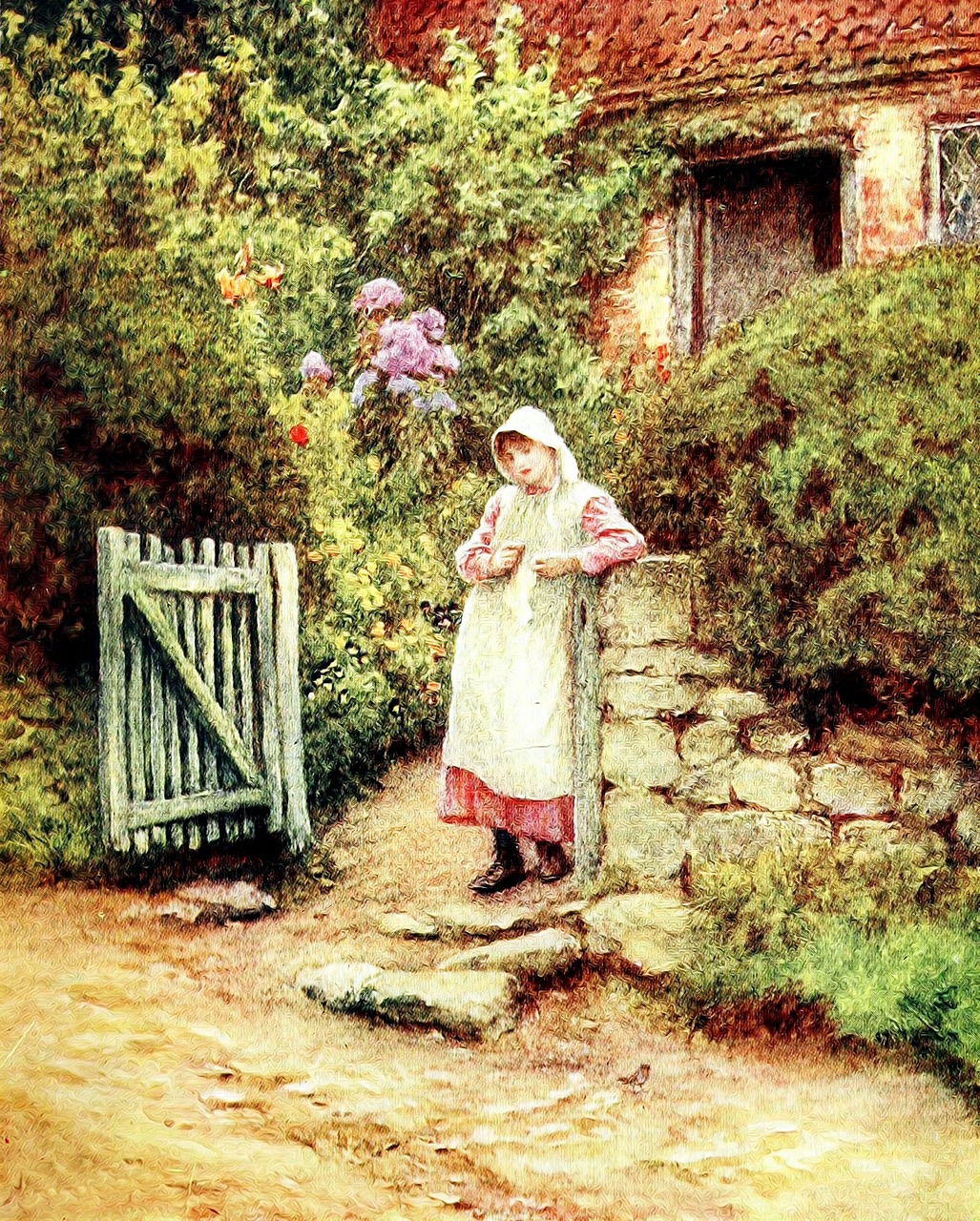 Vintage, Victorian, Senamadiškas, Dažymas, Akvarelė, Akvarelė, Senovinis, Helen Allingham, Gamta, Kaimas