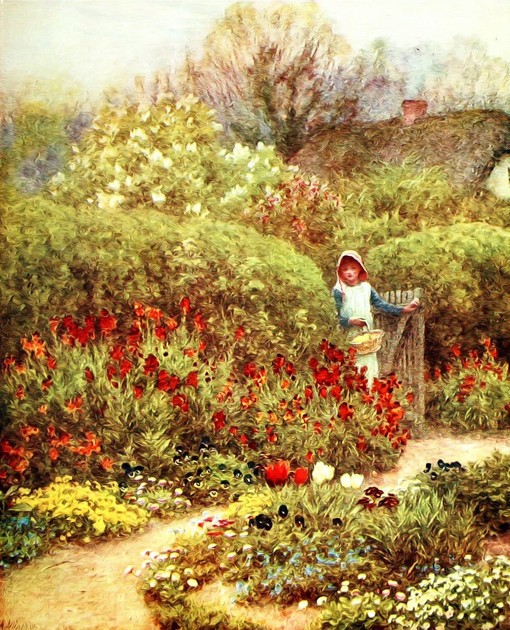 Vintage, Senamadiškas, Victorian, Senovinis, Akvarelė, Akvarelė, Dažymas, Helen Allingham, Kraštovaizdis, Scena