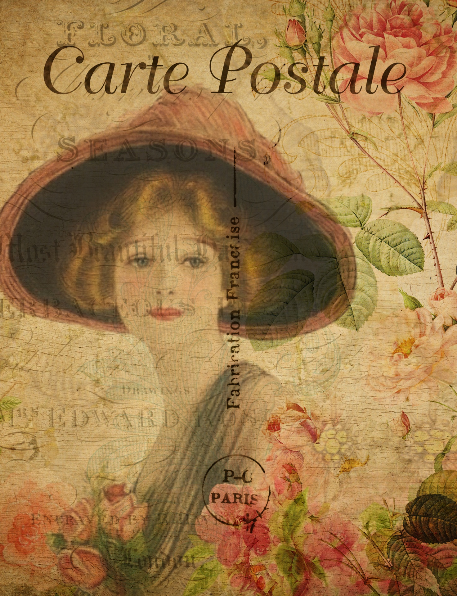 Atvirukas,  Vintage,  Prancūzų Kalba,  Lady,  Moteris,  Moteris,  Senas,  Gėlių,  Gėlės,  Dekoratyvinis