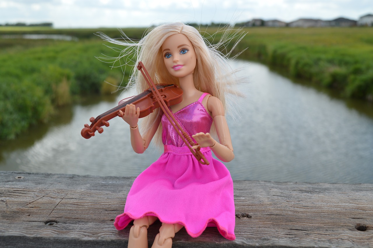 Smuikas, Žaisti, Barbie, Lėlės, Rožinis, Suknelė, Muzika, Muzikantas, Instrumentas, Žaisti