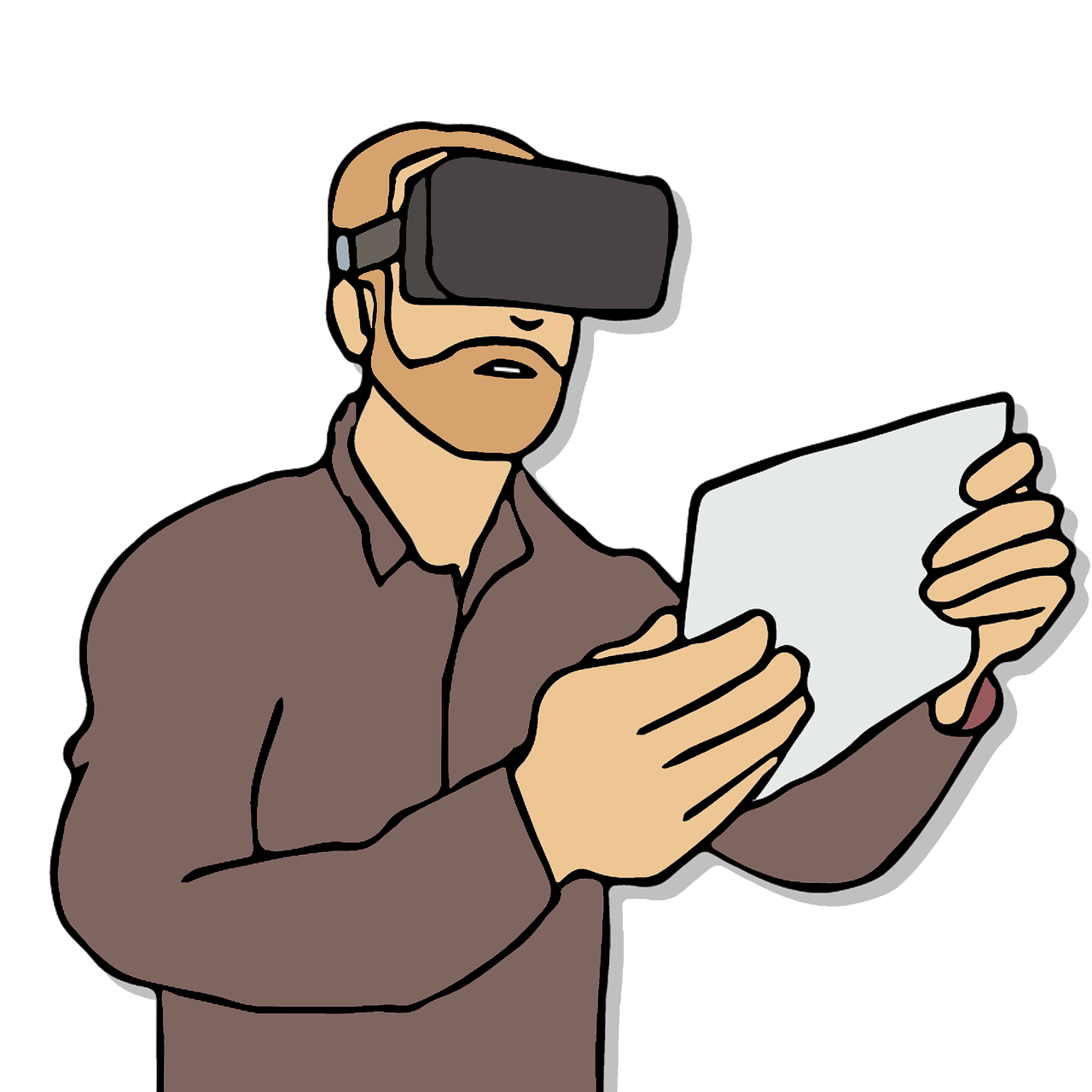 Virtuali Realybė, Vr, Technologija, Žaisti, Žiūrėti, Android, Tablėtė, Vyras, Vektorius, Iliustracijos