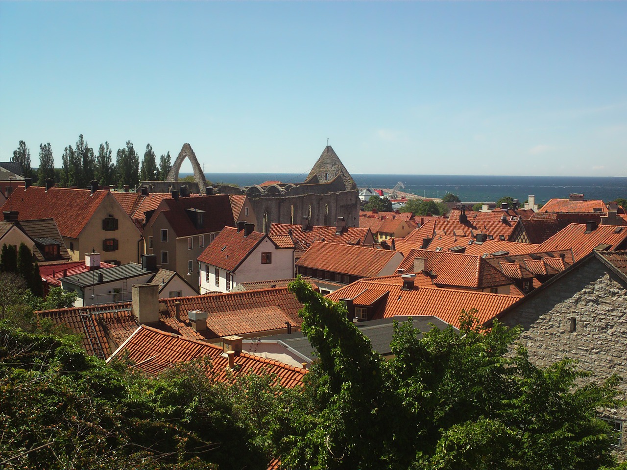 Visby, Švedija, Miestas, Stogai, Stogai, Miesto, Namai, Namai, Architektūra, Jūra