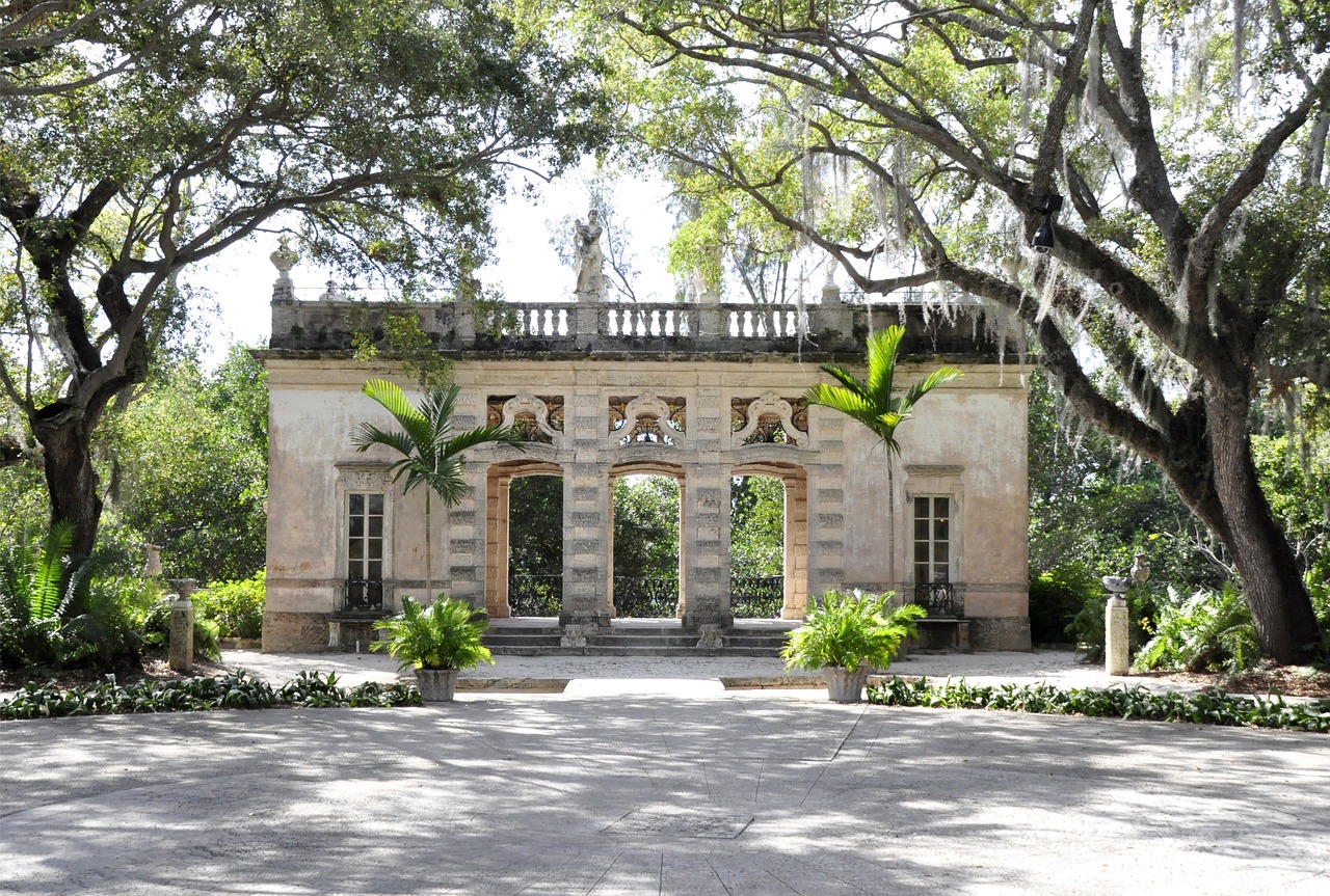 Vizcaya, Miami, Florida, Architektūra, Pastatas, Usa, Istoriškai, Palmės, Arbatos Namai, Vasara