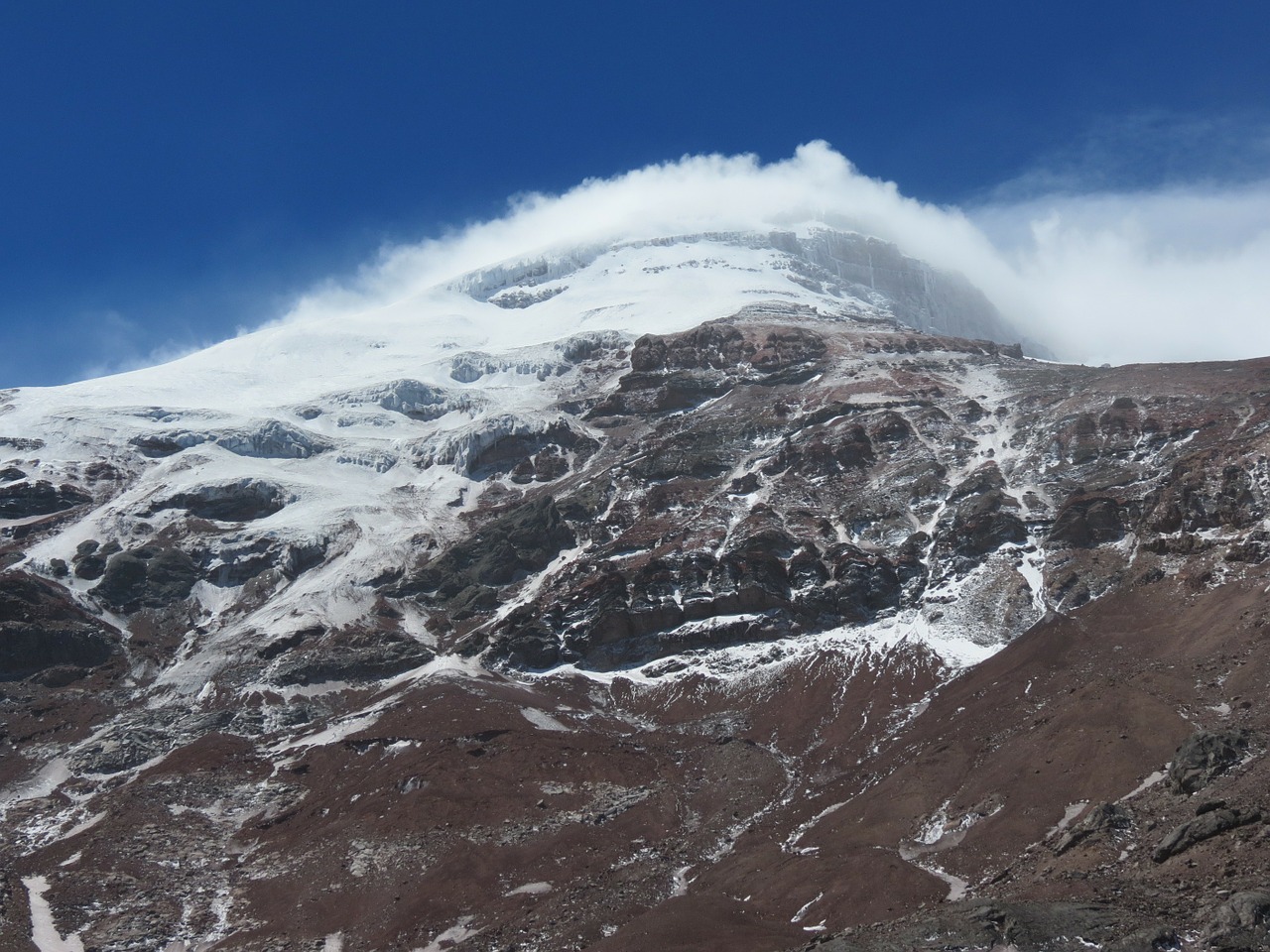 Vulkanas, Chimborazo, Kalnas, Rokas, Sniegas, Dangtelis, Didingas, Andes, Snowcapped, Vulkaninis