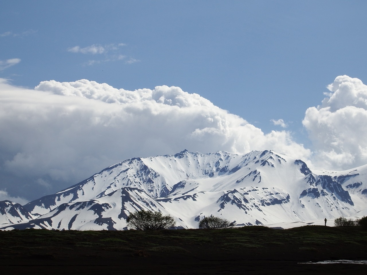 Vulkanas, Kalnai, Debesys, Sniegas, Kraštovaizdis, Gamta, Kamchatka, Pėda, Kelionė, Sniegas