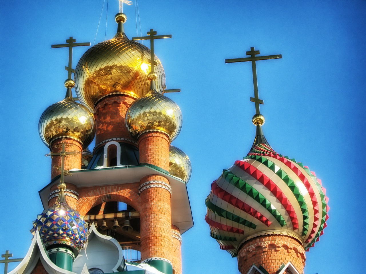 Voronežas, Rusija, Rusų Ortodoksų, Bažnyčia, Spiers, Bokštai, Kupolas, Auksinis, Dangus, Panorama