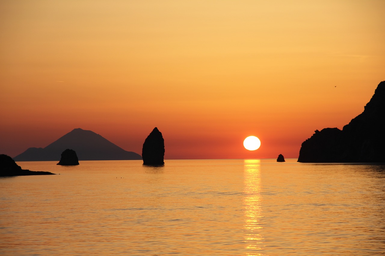 Vulcano, Aeolian Salos, Saulėlydis, Sicilija, Jūra, Rokas, Nemokamos Nuotraukos,  Nemokama Licenzija