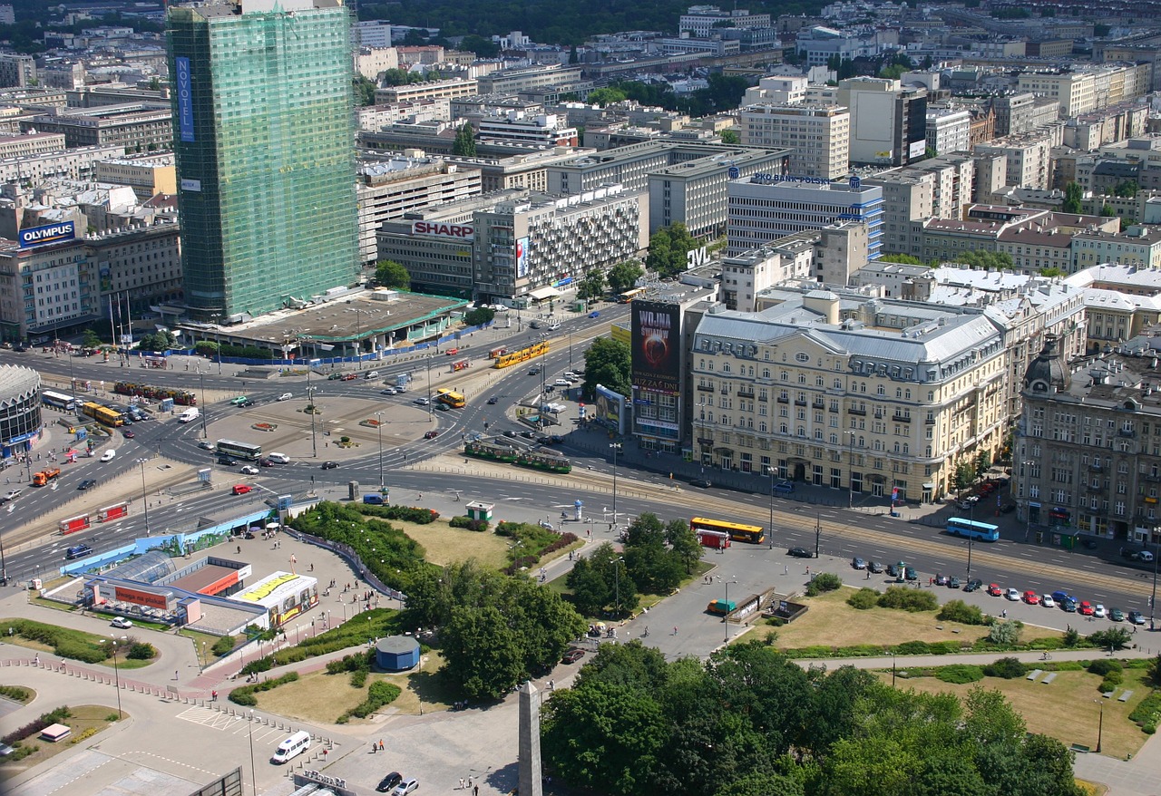 Varšuva, Lenkija, Antena, Pastatai, Gatvės, Rotunda, Jeruzalės, Banglenčių Sportas, Dangoraižiai, Stogai