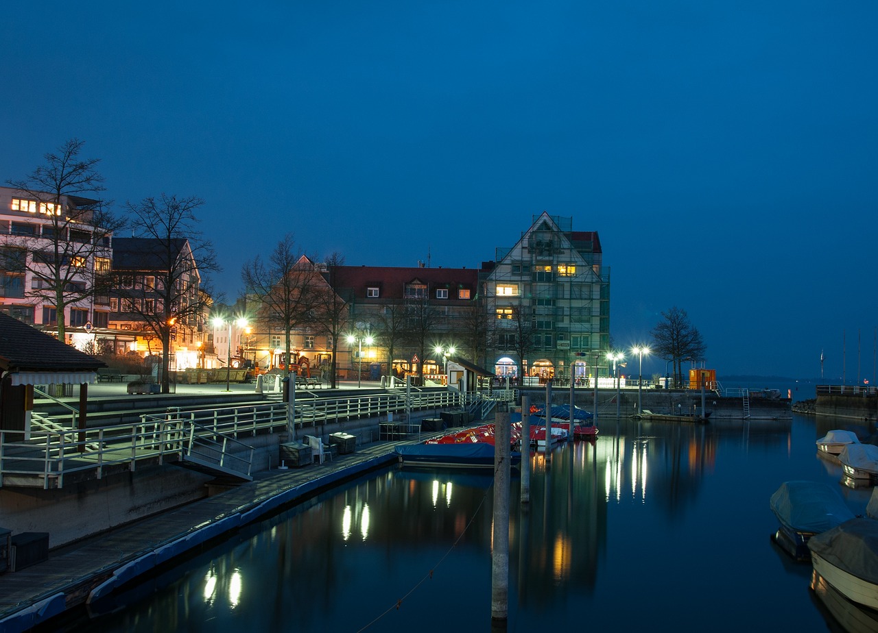 Friedrichshafen, Ežero Konstanta, Mėlyna Valanda, Žibintai, Veidrodis, Tylus, Poilsis, Atmosfera, Abendstimmung, Vakaras