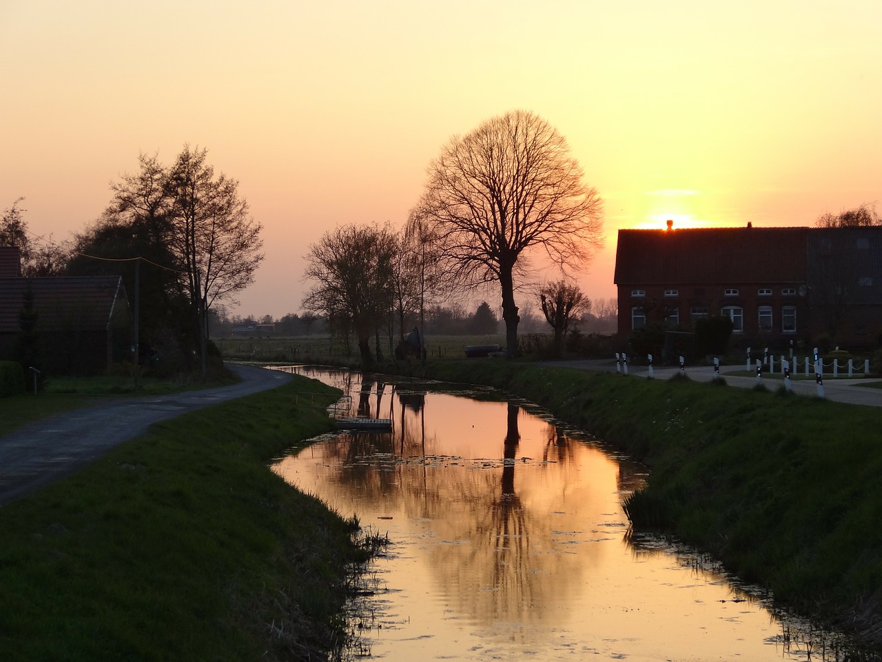 Vanduo, Namai, Kraštovaizdis, Veidrodis, Nuotaika, Poilsis, Dangus, Saulėlydis, Abendstimmung, Romantika