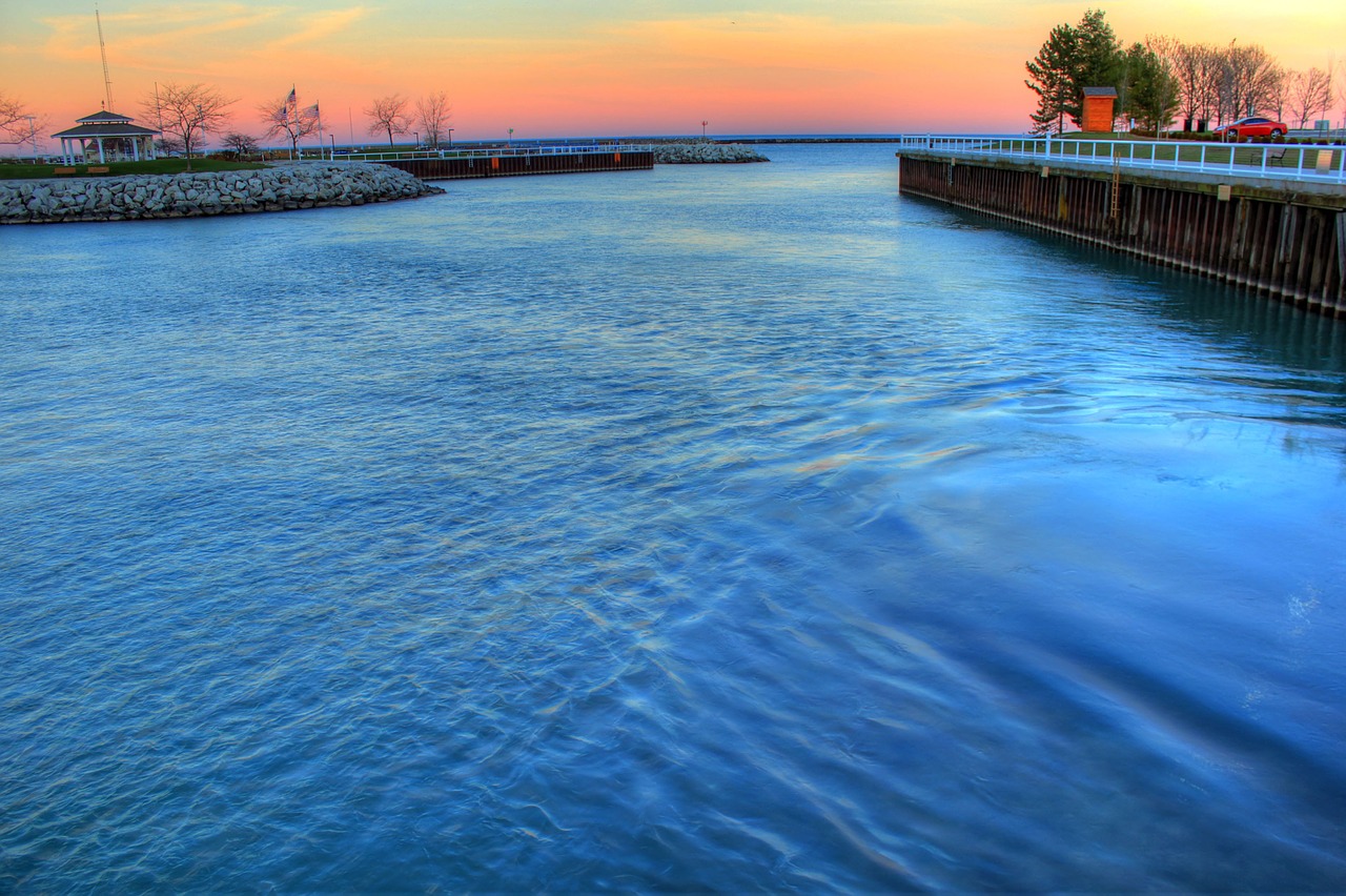 Vanduo, Saulėlydis, Dusk, Dangus, Vaizdingas, Kraštovaizdis, Didieji Ežerai, Viskonsinas, Port Of Washington, Nemokamos Nuotraukos