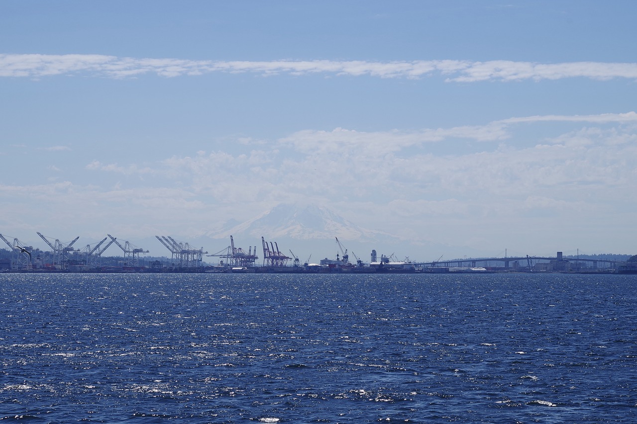 Vandens,  Panoraminis,  Jūra,  Dangus,  Sietlas,  Uostas,  Industrija,  Mount Rainier ,  Vašingtonas,  Kalnų